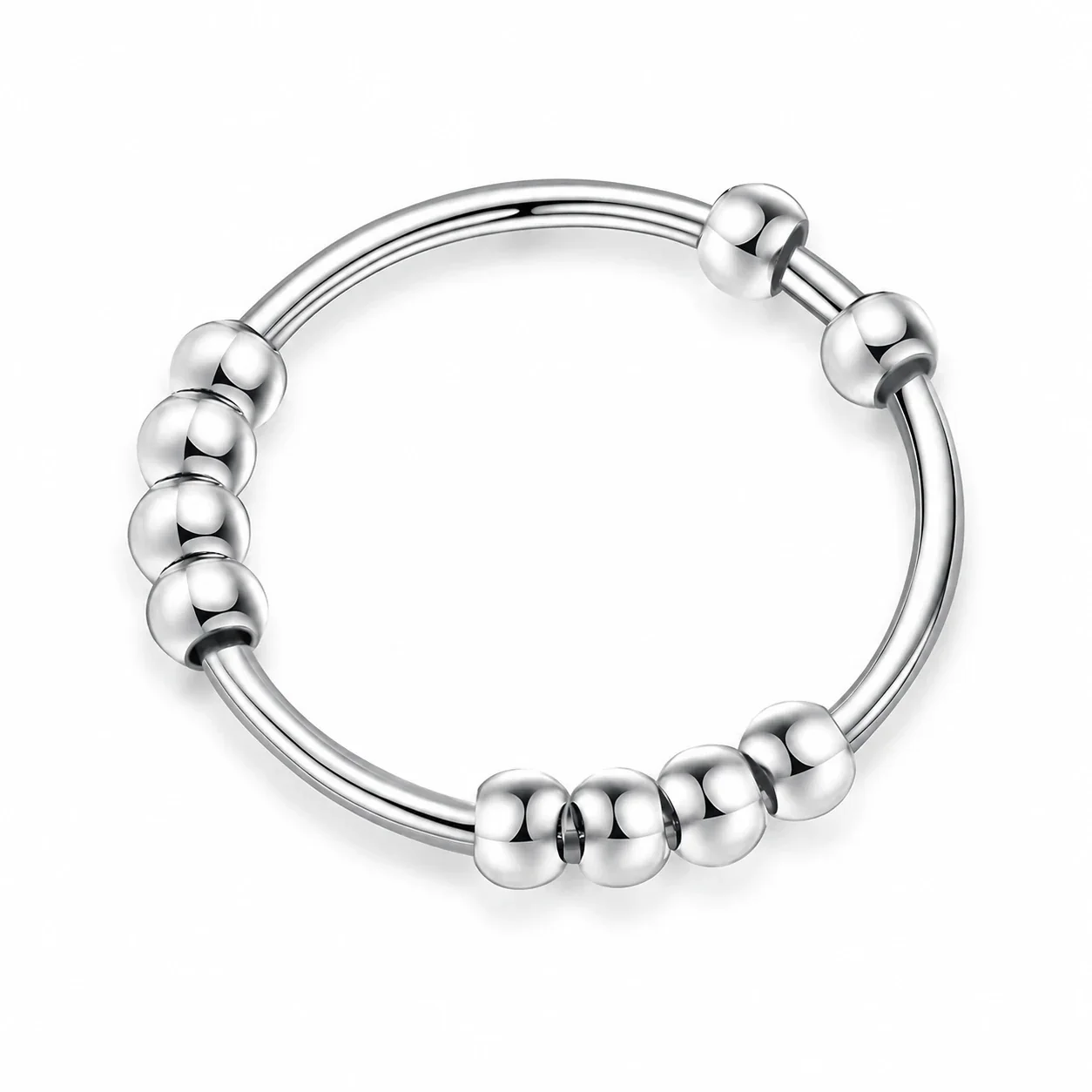 Orbit Bead 925 Sterling Silver Spinner Band Ring - Silver