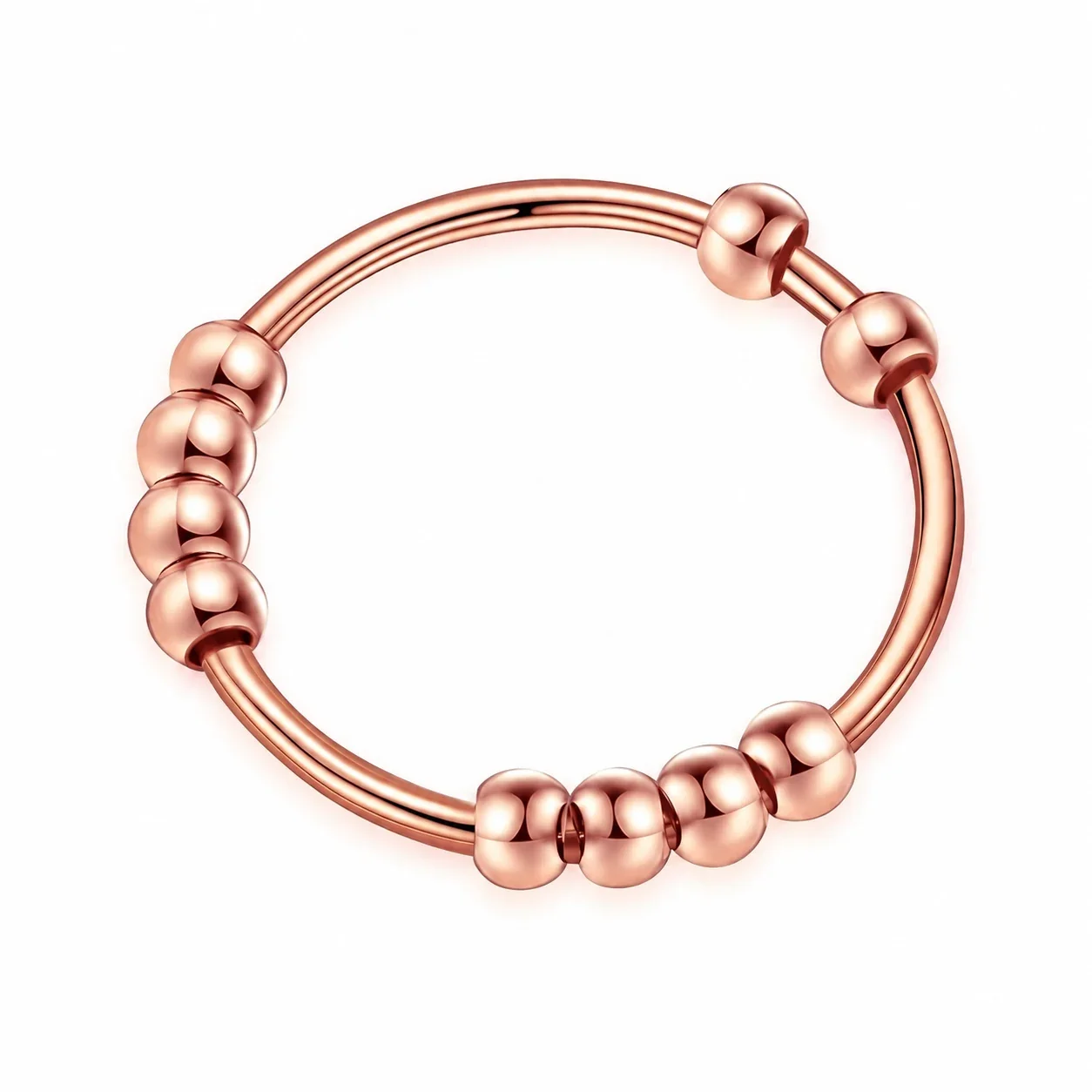 Orbit Bead 925 Sterling Silver Spinner Band Ring - Rose Gold