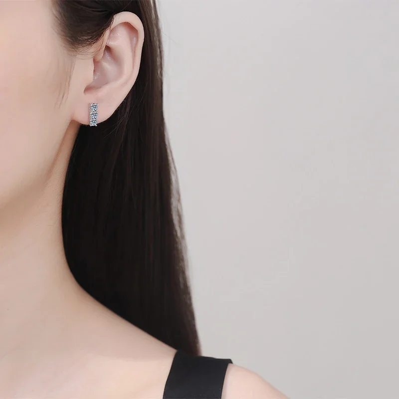 Three-Stone Bar 925 Sterling Silver Moissanite Stud Earrings
