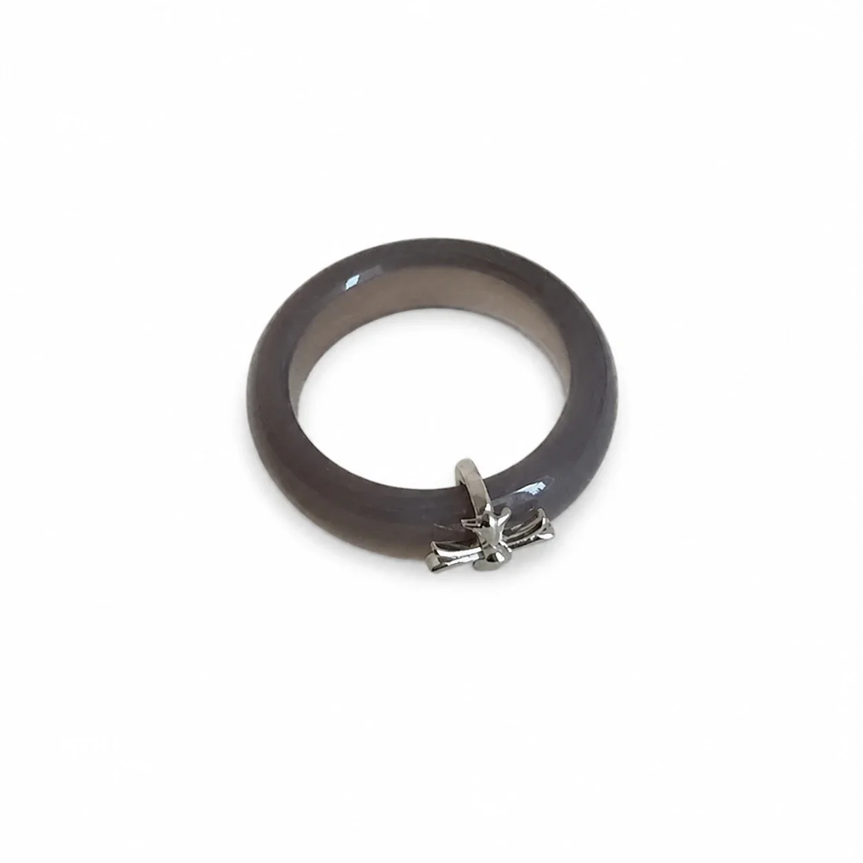 Translucent Dome Silver-Plated Cross Charm Copper Ring