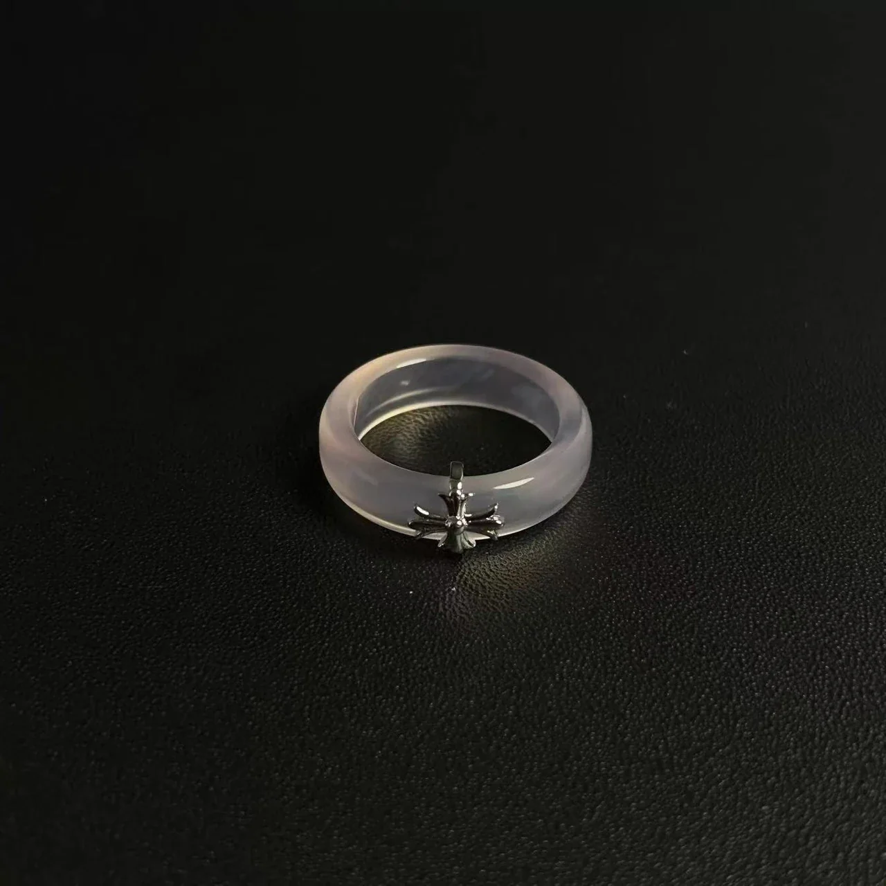 Translucent Dome Silver-Plated Cross Charm Copper Ring