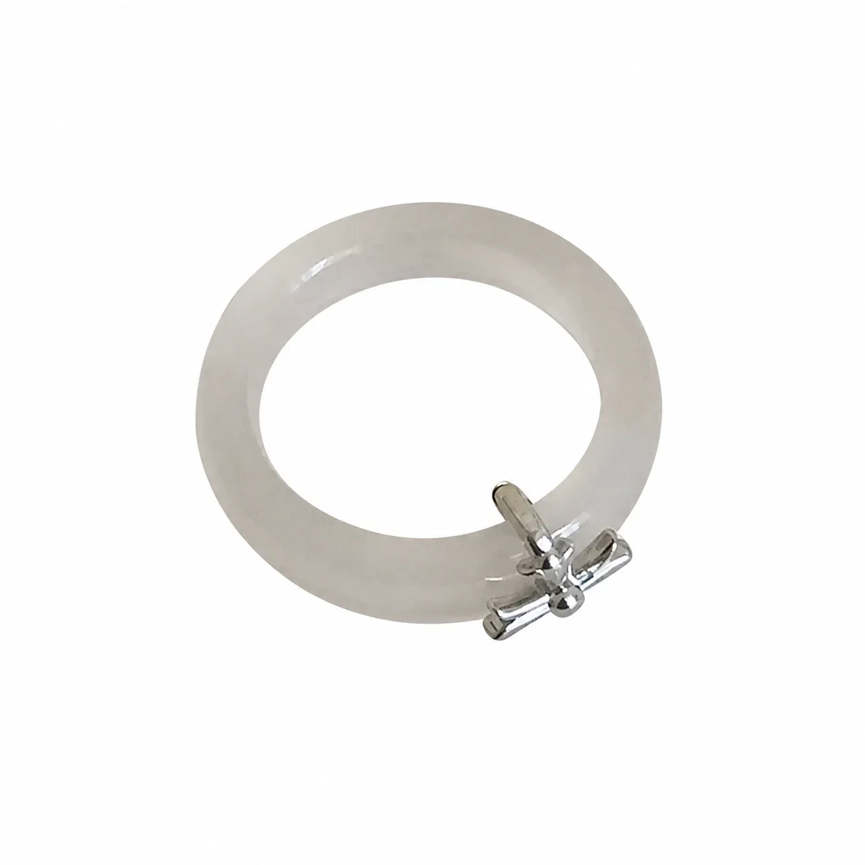 Translucent Dome Silver-Plated Cross Charm Copper Ring