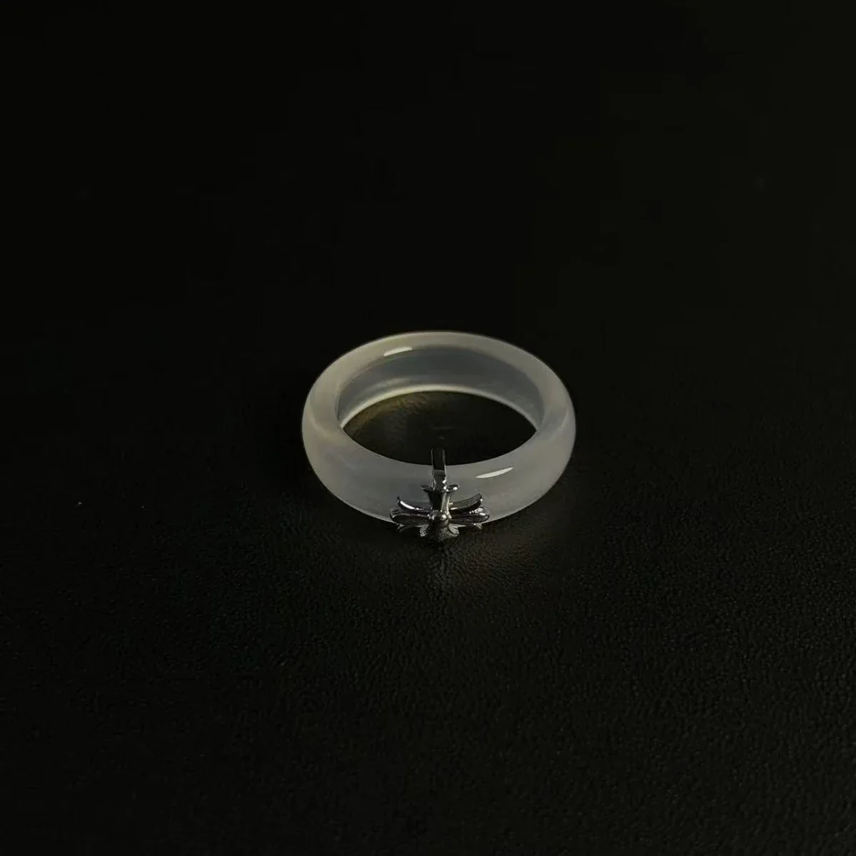 Translucent Dome Silver-Plated Cross Charm Copper Ring
