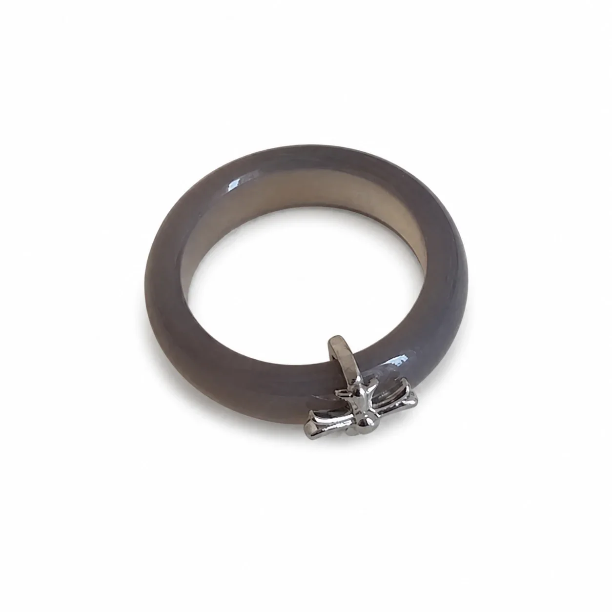 Translucent Dome Silver-Plated Cross Charm Copper Ring - Silver Gray