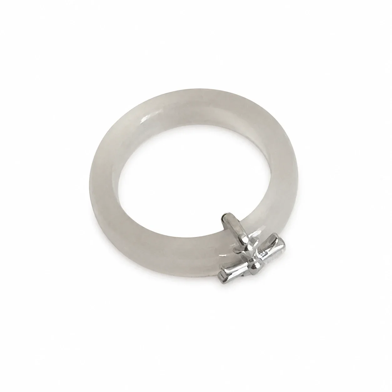 Translucent Dome Silver-Plated Cross Charm Copper Ring - Silver White