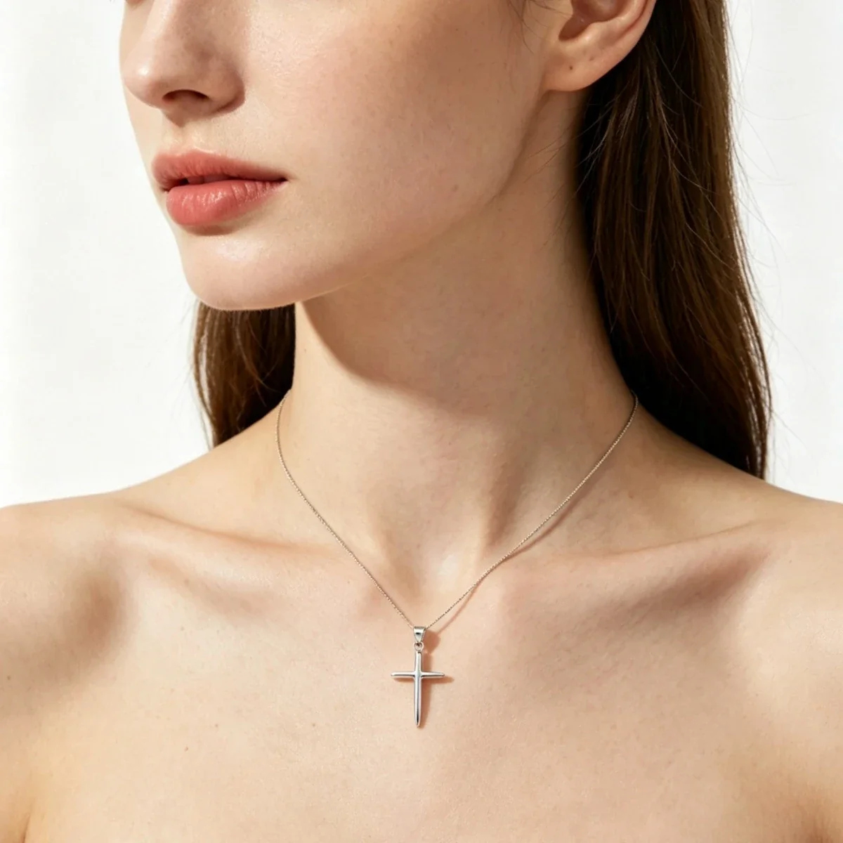 Sleek 925 sterling silver Polished Tapered Cross Necklace