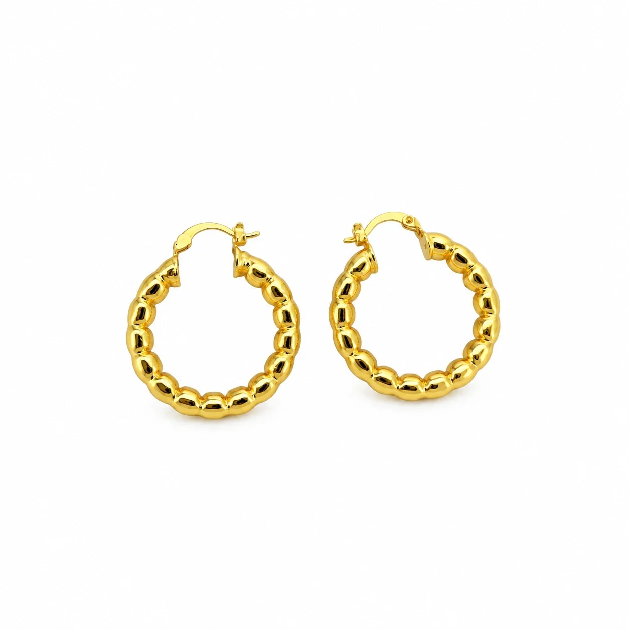 Sculptural Copper Beaded Hoop Gold-Plated Earrings