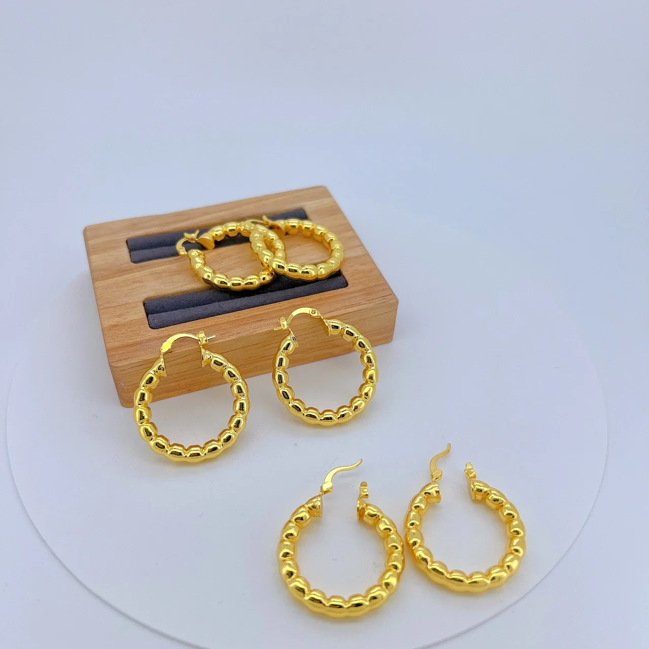 Sculptural Copper Beaded Hoop Gold-Plated Earrings