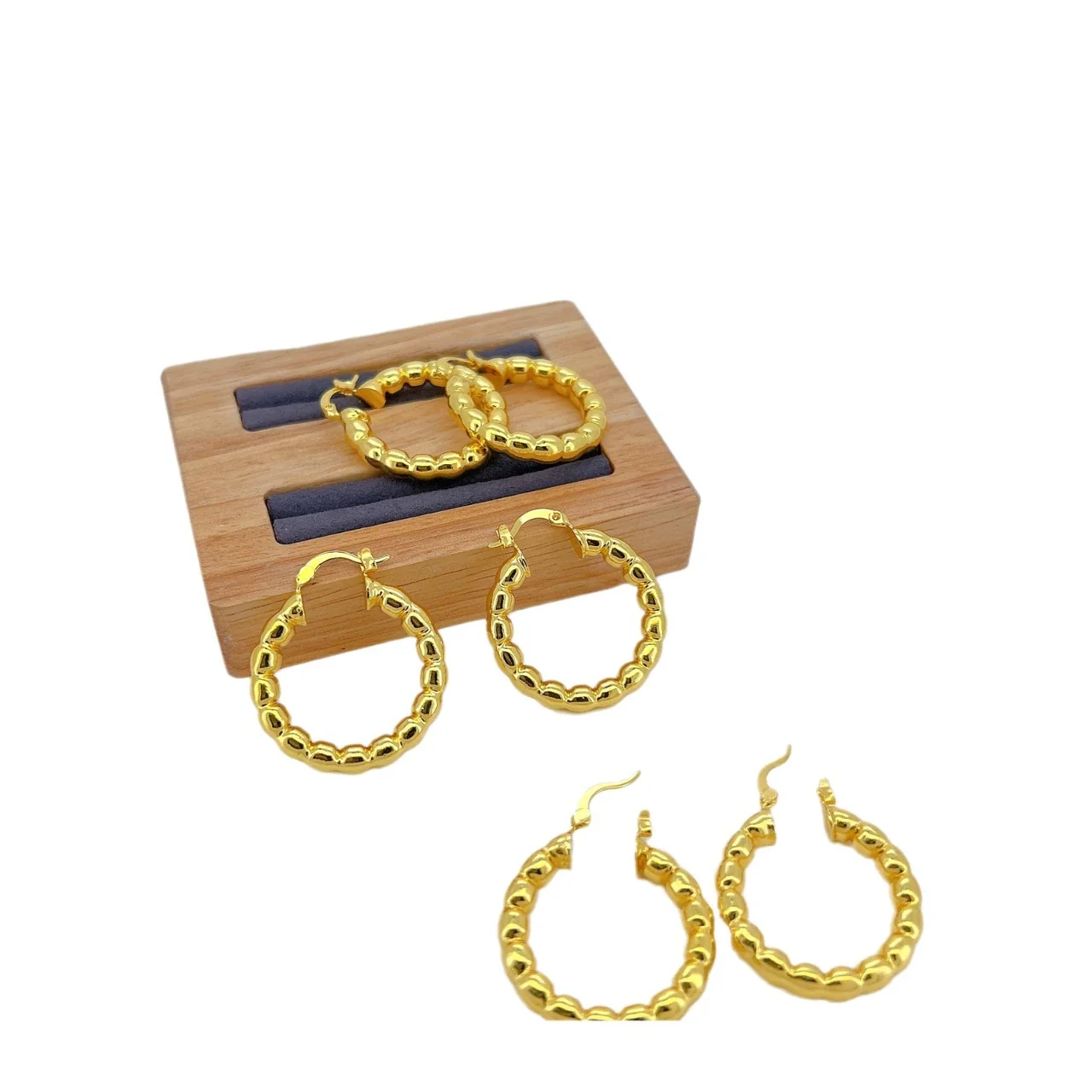 Sculptural Copper Beaded Hoop Gold-Plated Earrings