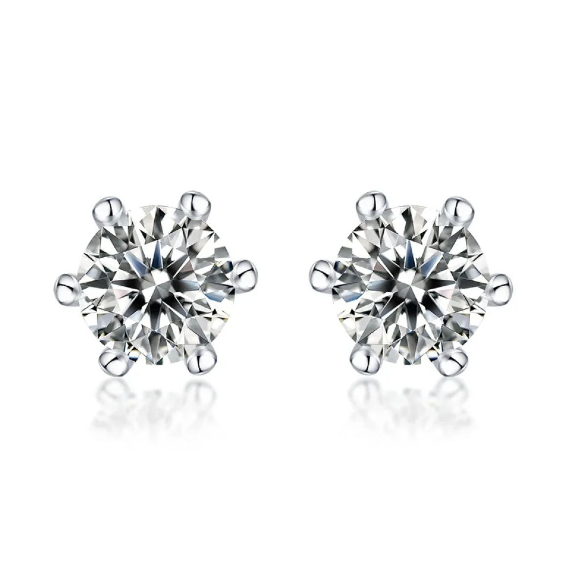 Radiant 925 Sterling Silver Round Six-Prong Moissanite Stud Earrings