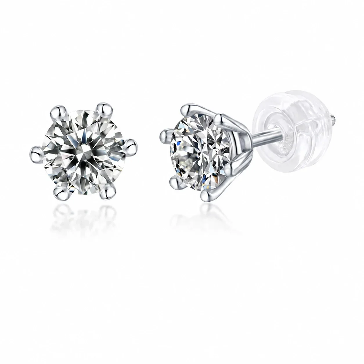 Radiant 925 Sterling Silver Round Six-Prong Stud Earrings