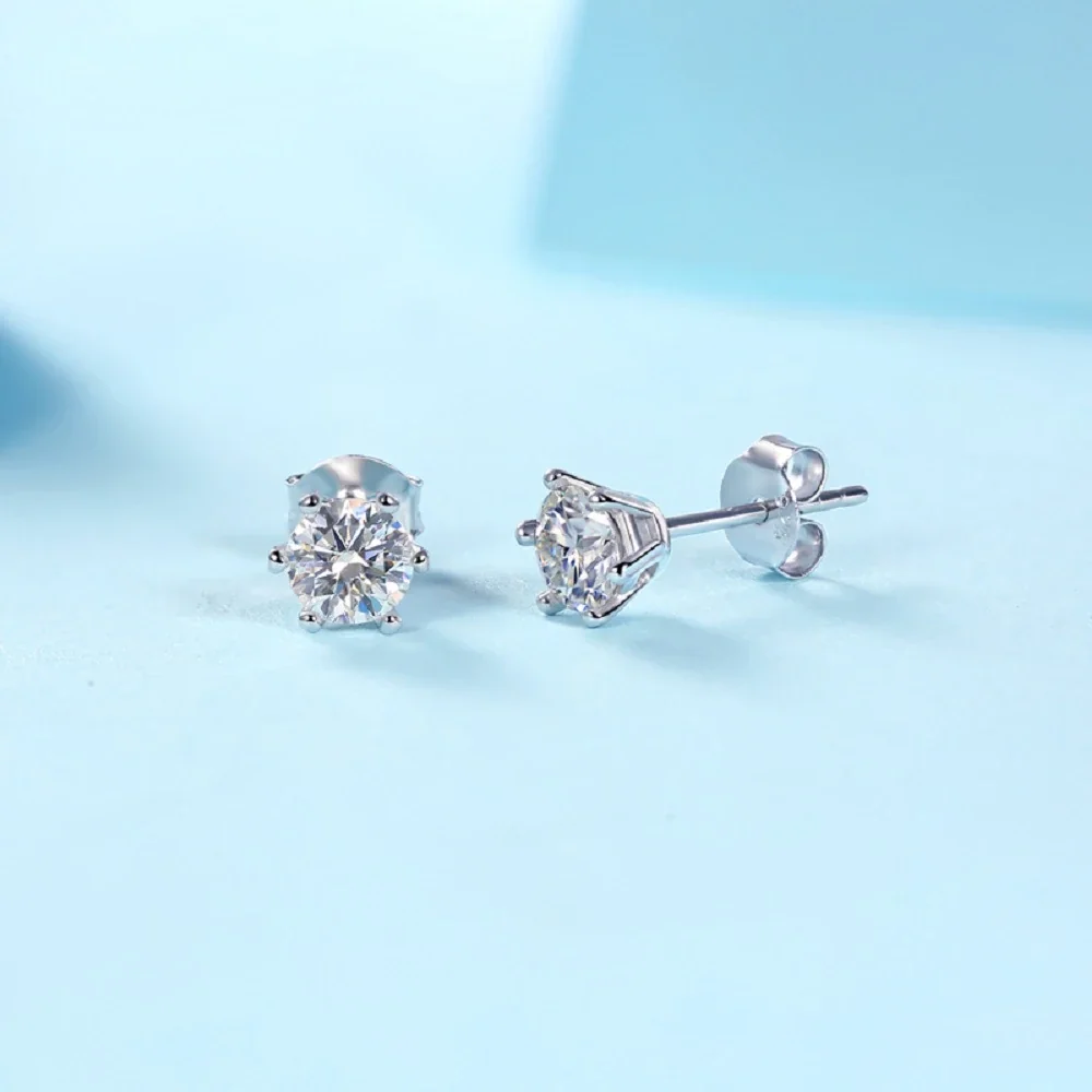 Radiant 925 Sterling Silver Round Six-Prong Stud Earrings
