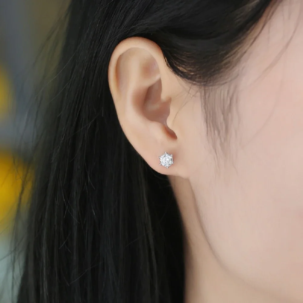 Radiant 925 Sterling Silver Round Six-Prong Stud Earrings
