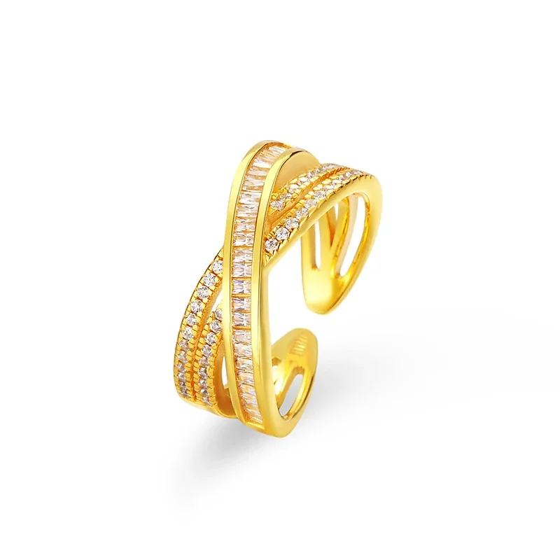 Sculptural 925 Sterling Silver Baguette Pavé Ring