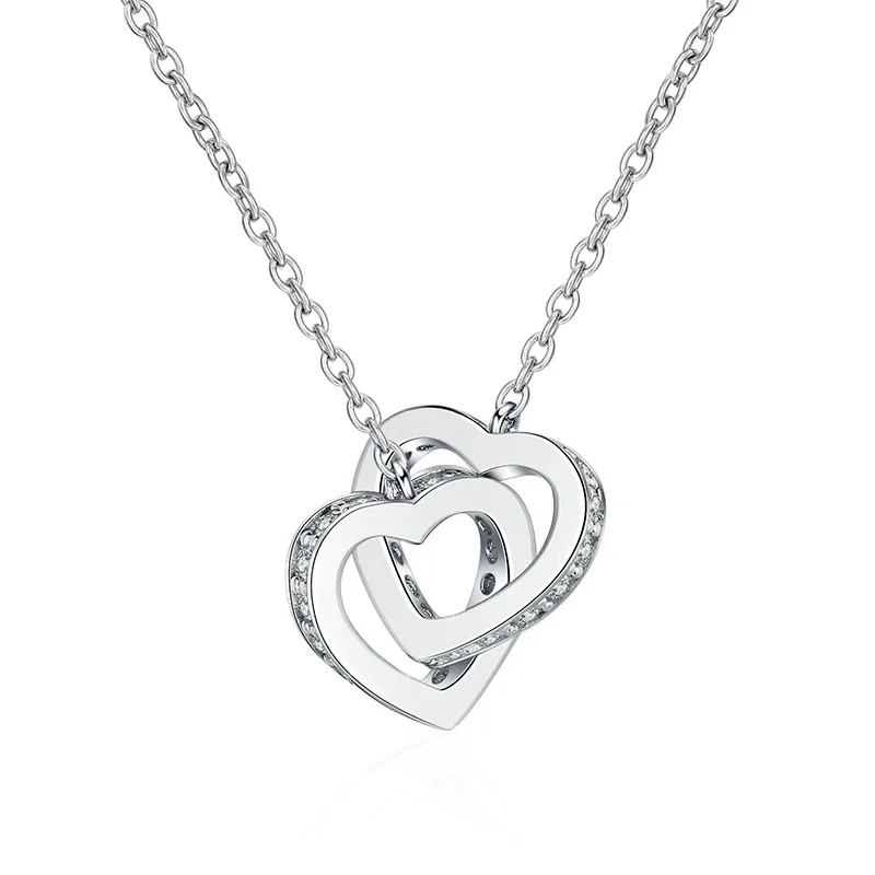 Interlocking Heart Pavé 925 Sterling Silver Moissanite Necklace