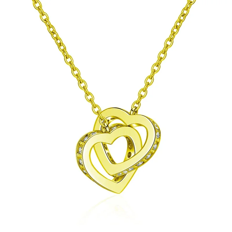 Interlocking Heart Pavé 925 Sterling Silver Necklace - Gold