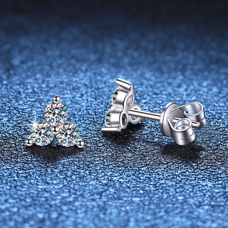 Petite Three-Stone Clover 925 Sterling Silver Stud Earrings