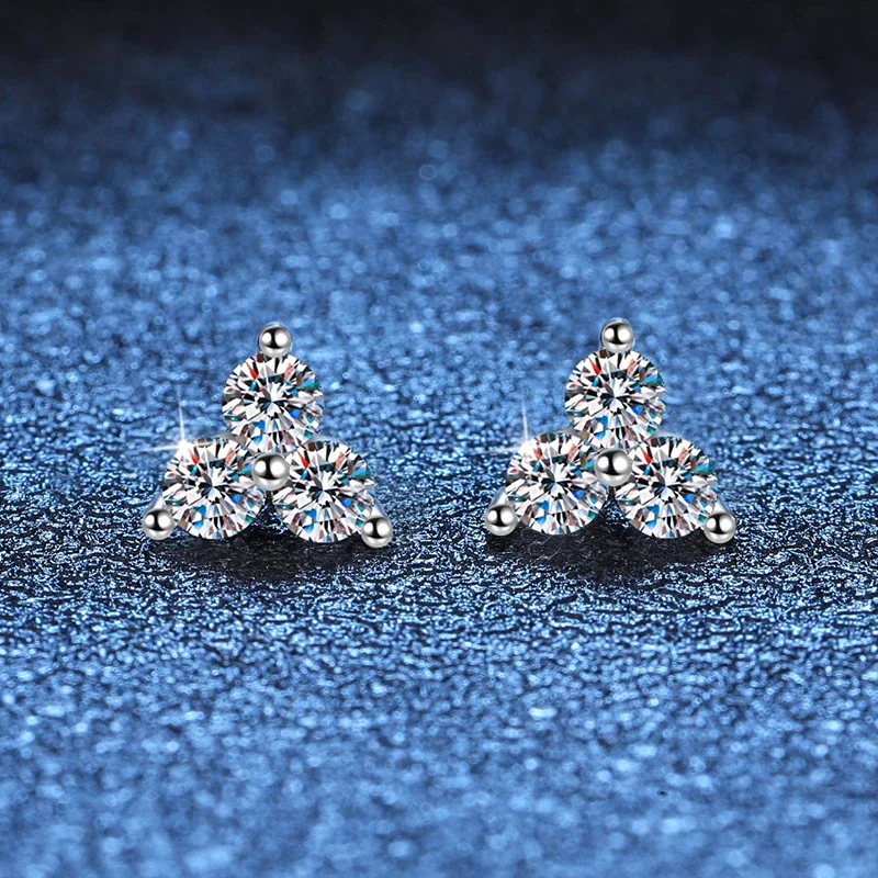 Petite Three-Stone Clover 925 Sterling Silver Stud Earrings