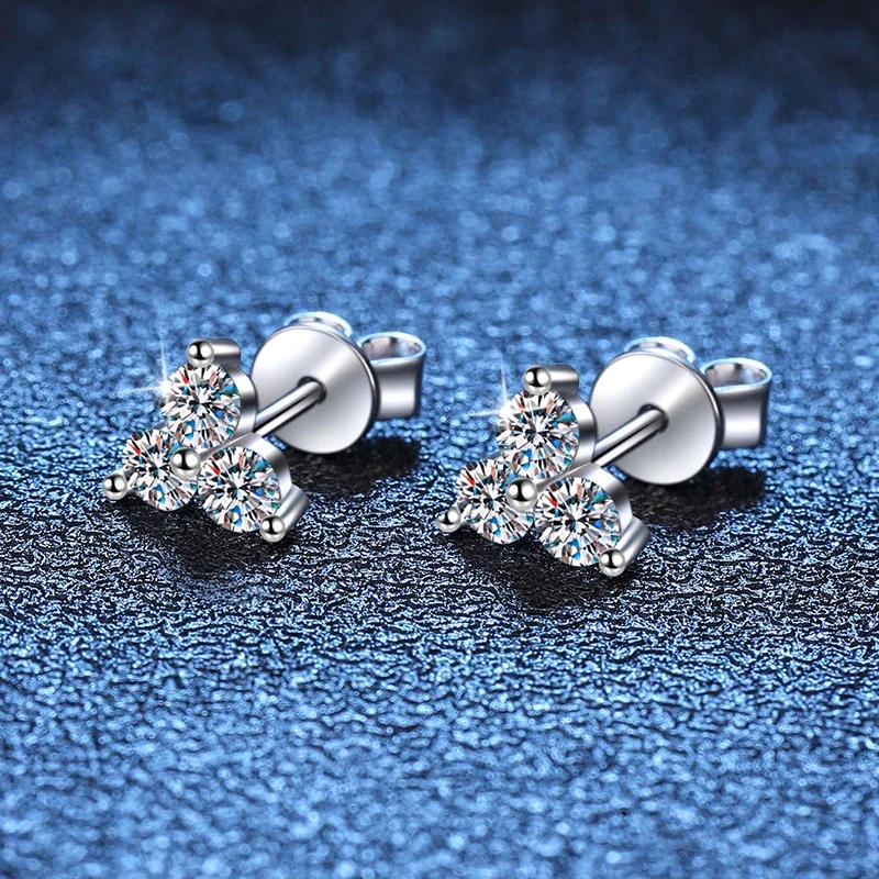 Petite Three-Stone Clover 925 Sterling Silver Stud Earrings