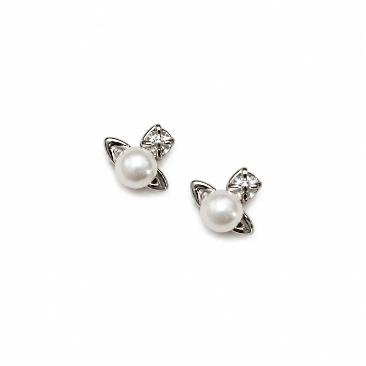 Petite Silver-Plated Saturn Halo Pearl Stud Earrings