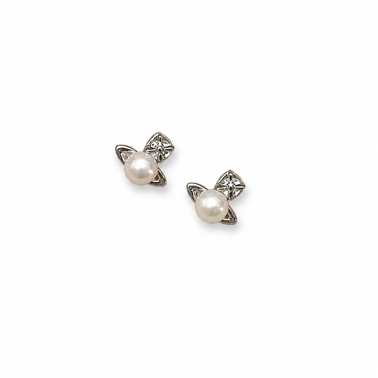 Petite Silver-Plated Saturn Halo Pearl Stud Earrings - Silver