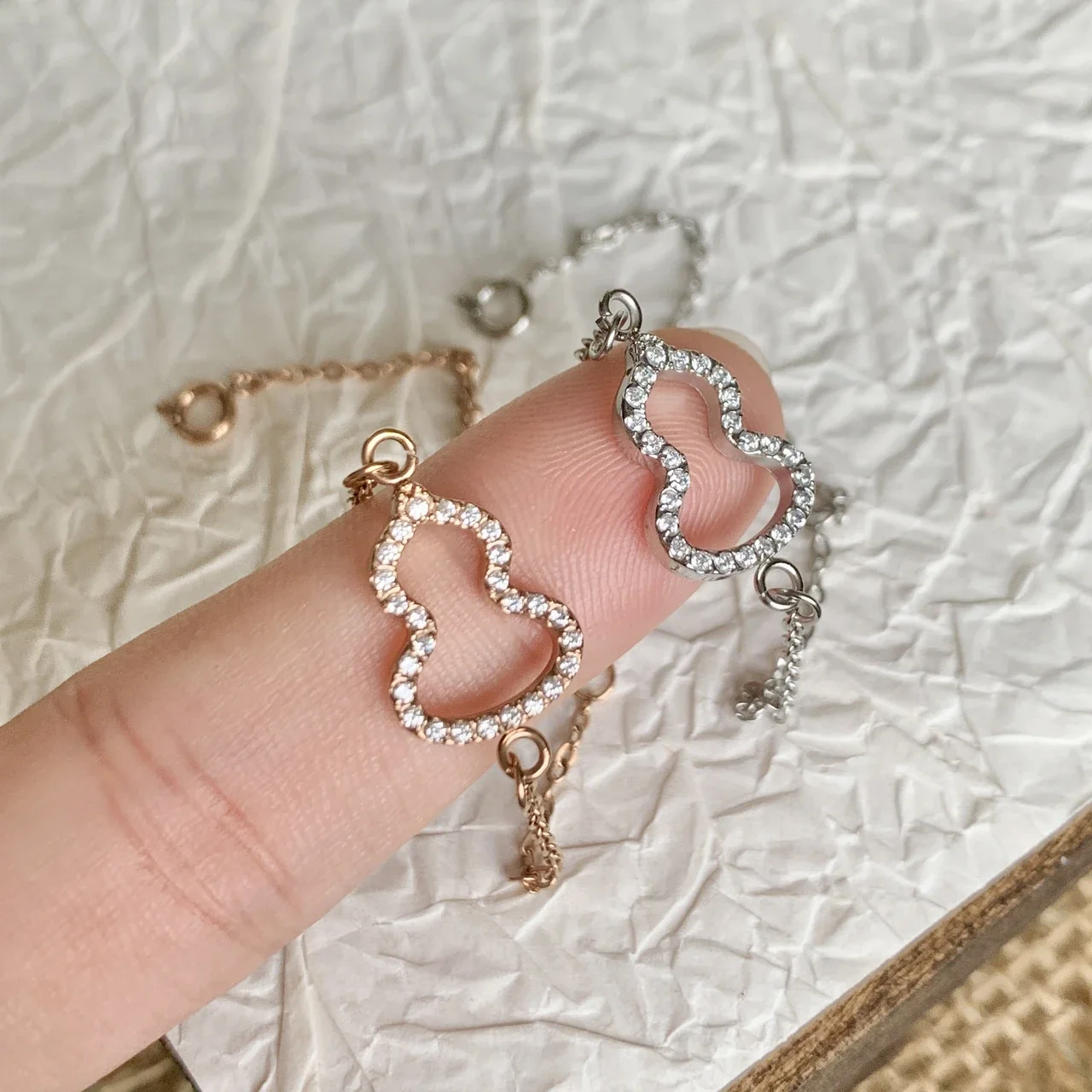 Delicate Stainless Steel Pave Gourd Link Chain Bracelet