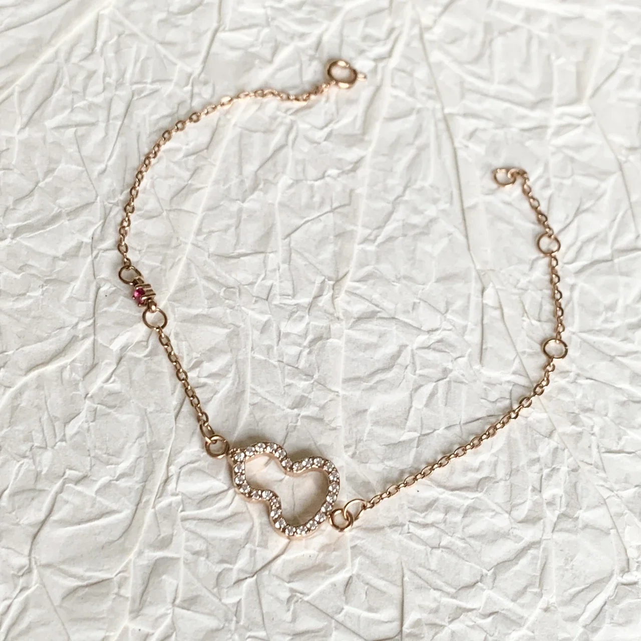 Delicate Stainless Steel Pave Gourd Link Chain Bracelet - Rose Gold