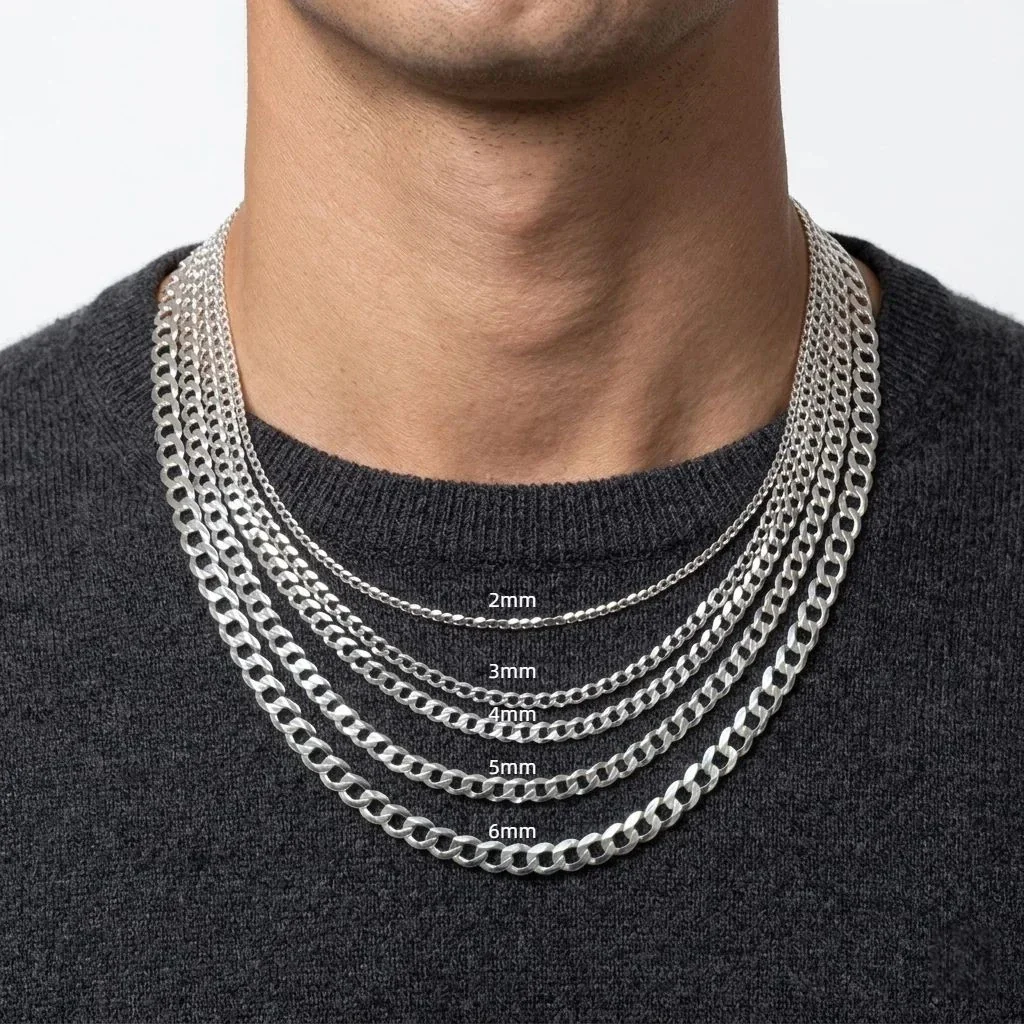 Faceted 925 sterling silver Cuban link lobster Chain Necklace