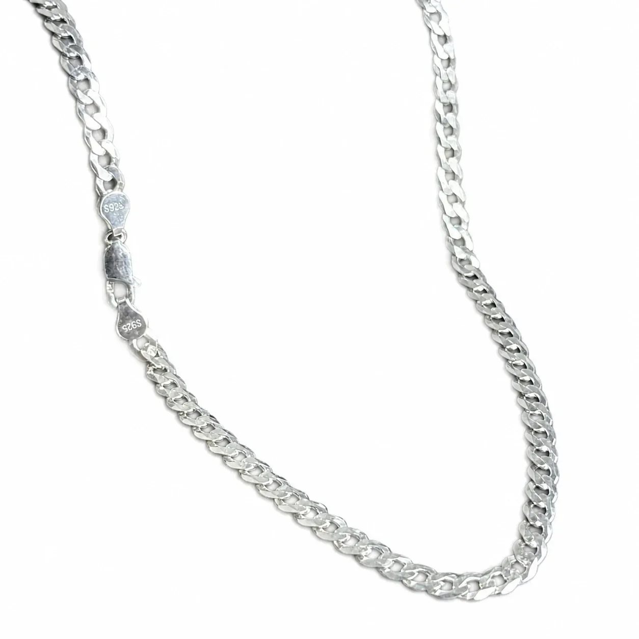 Faceted 925 sterling silver Cuban link lobster Chain Necklace