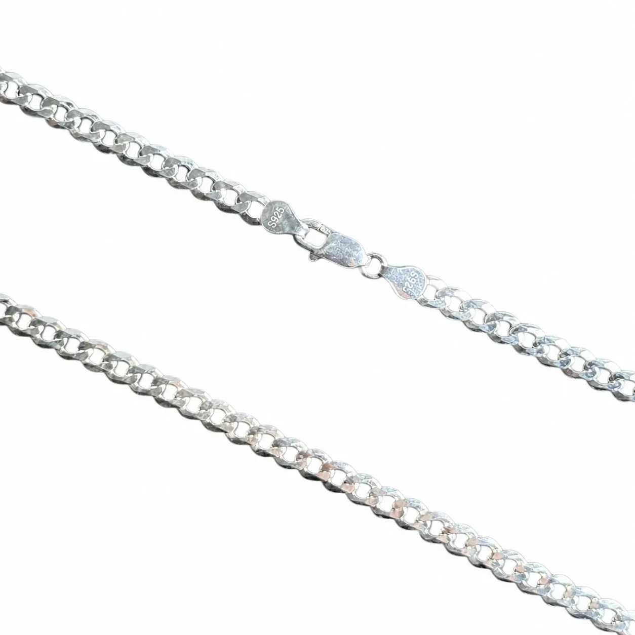 Faceted 925 sterling silver Cuban link lobster Chain Necklace