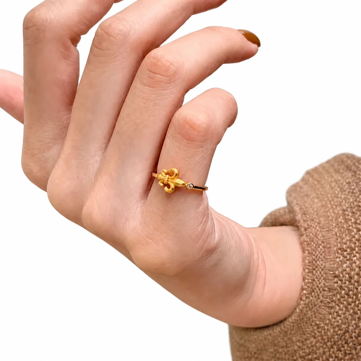 Ornate Fleur-de-Lis Copper Slim Split Open Ring