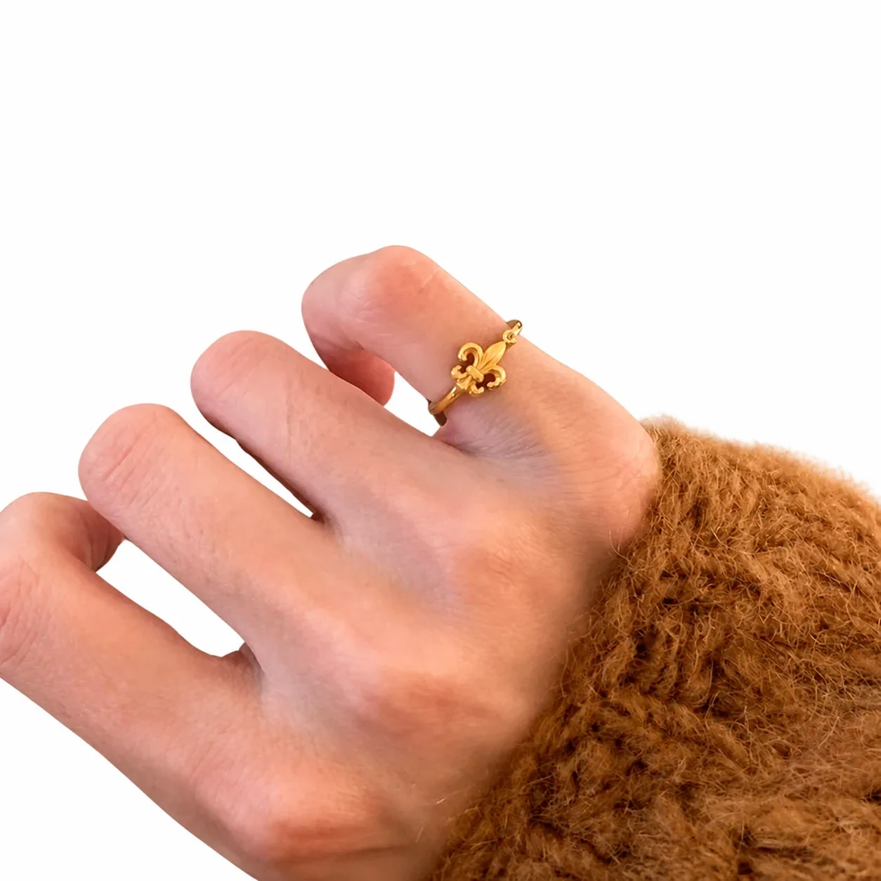 Ornate Fleur-de-Lis Copper Slim Split Open Ring