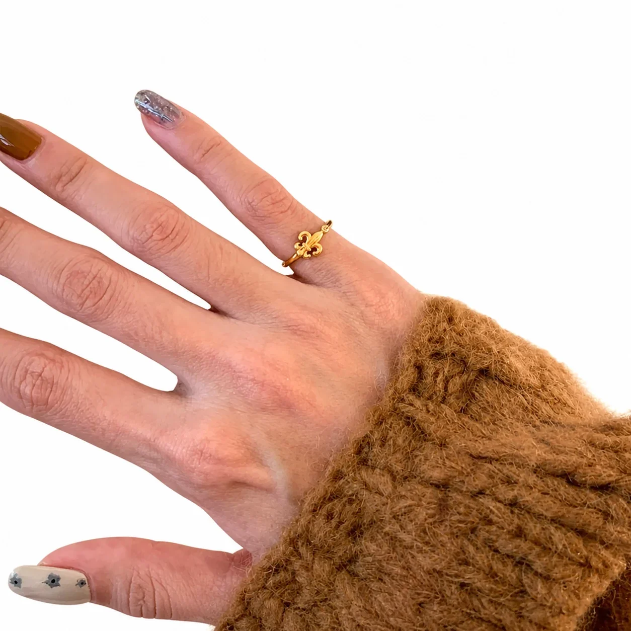 Ornate Fleur-de-Lis Copper Slim Split Open Ring