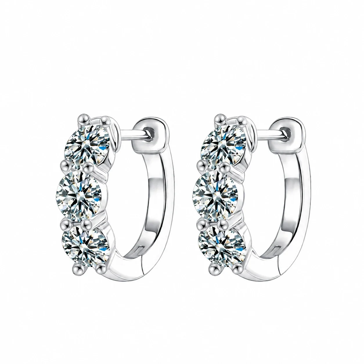 Polished 925 Sterling Silver Triple Round-Prong Hoop Earrings