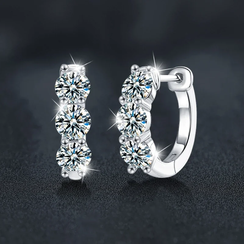 Polished 925 Sterling Silver Triple Round-Prong Hoop Earrings