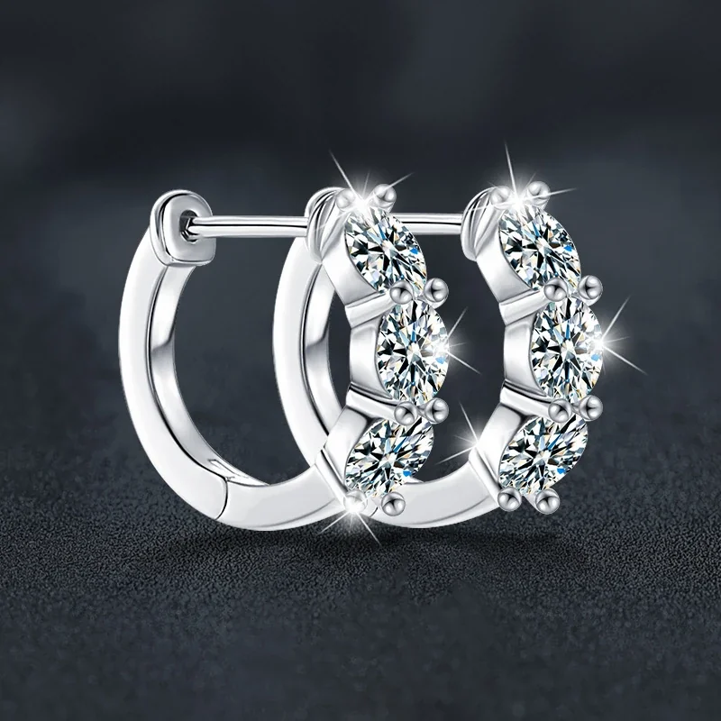 Polished 925 Sterling Silver Triple Round-Prong Hoop Earrings