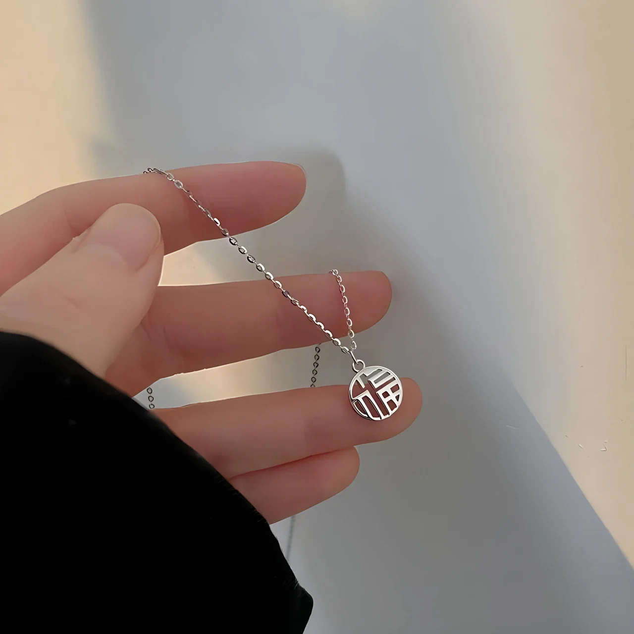 Refined Fu Coin 925 Sterling Silver Box Chain Necklace