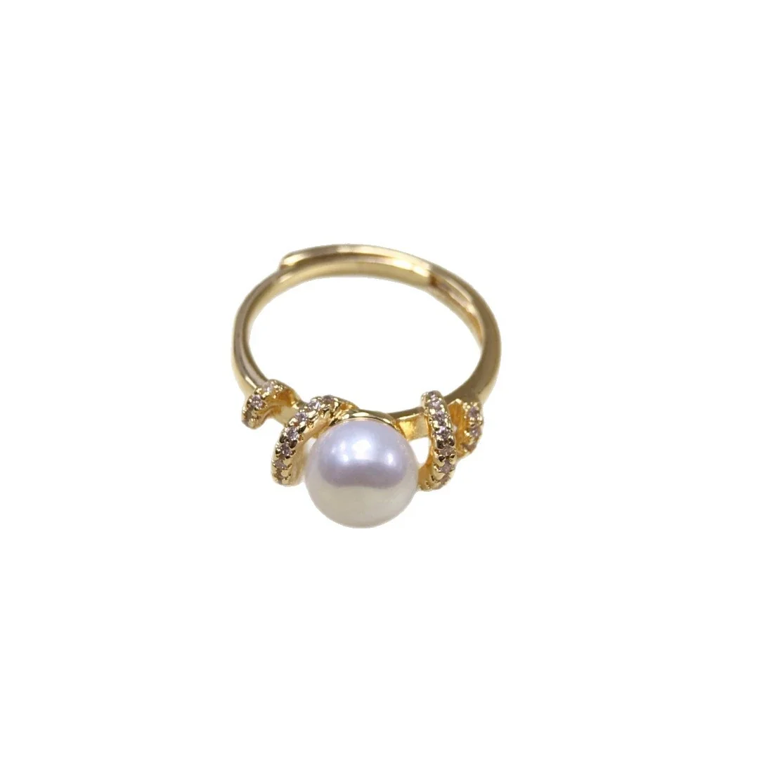 Luminous Gold-Plated Wrap Freshwater Pearl CZ Ring