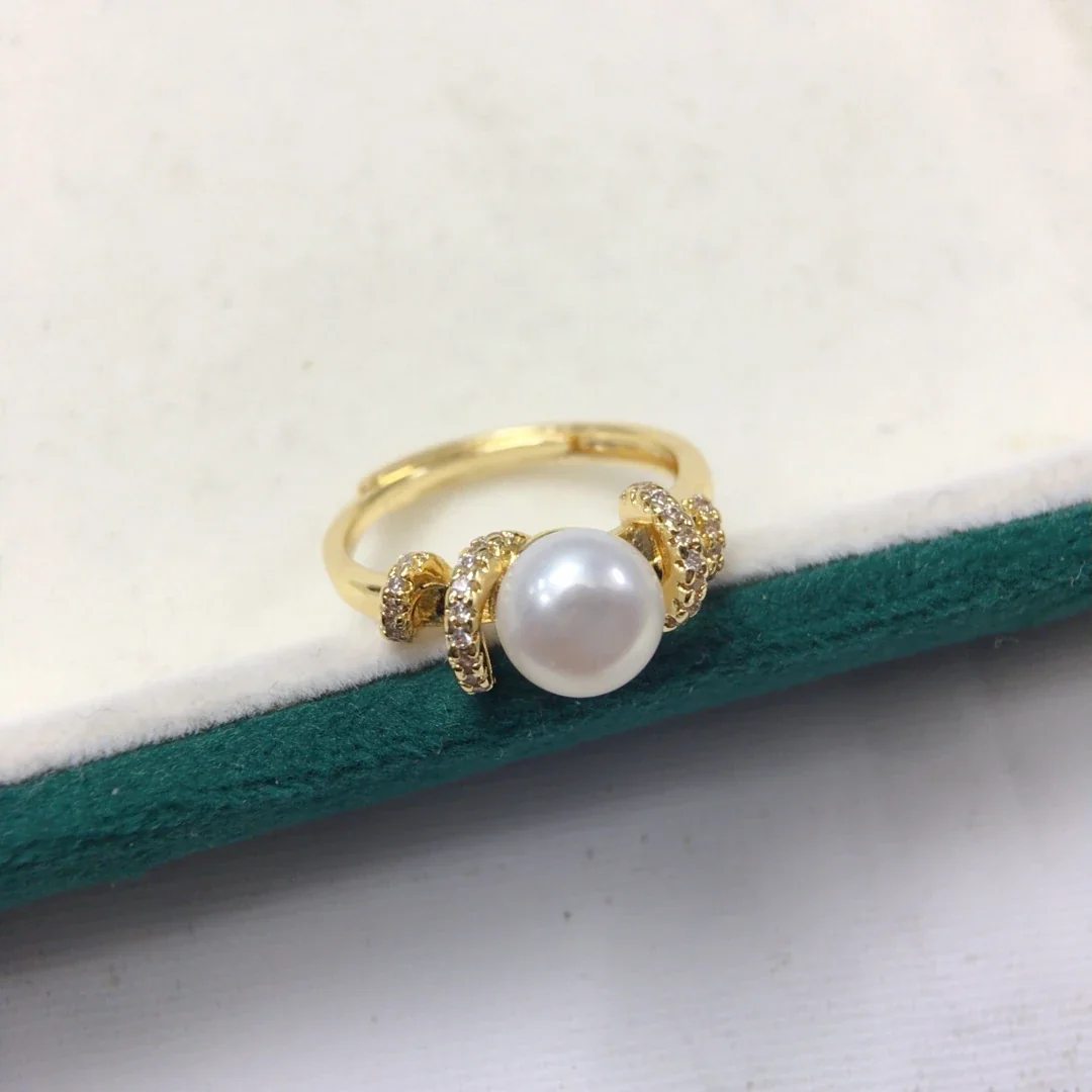 Luminous Gold-Plated Wrap Freshwater Pearl CZ Ring