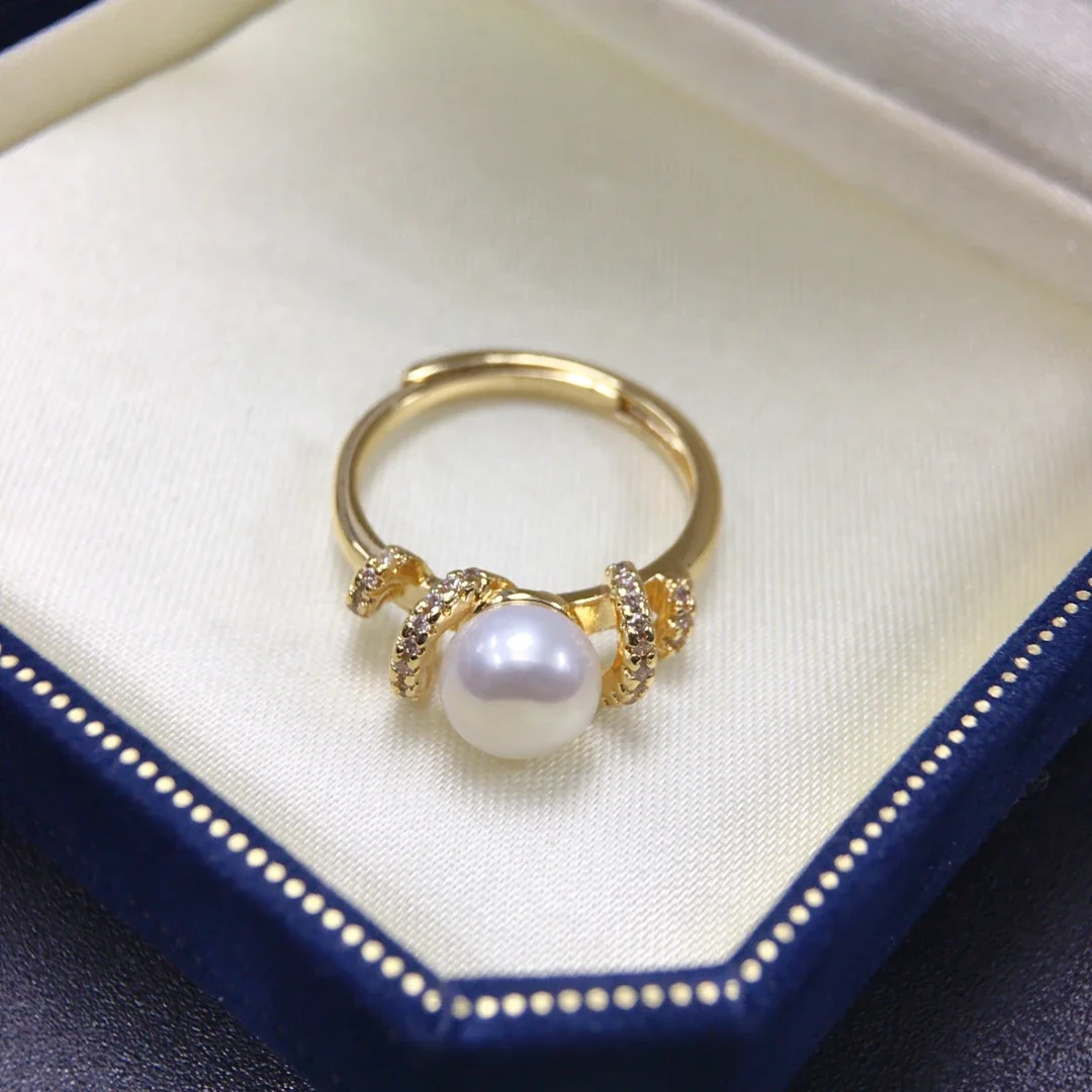 Luminous Gold-Plated Wrap Freshwater Pearl CZ Ring