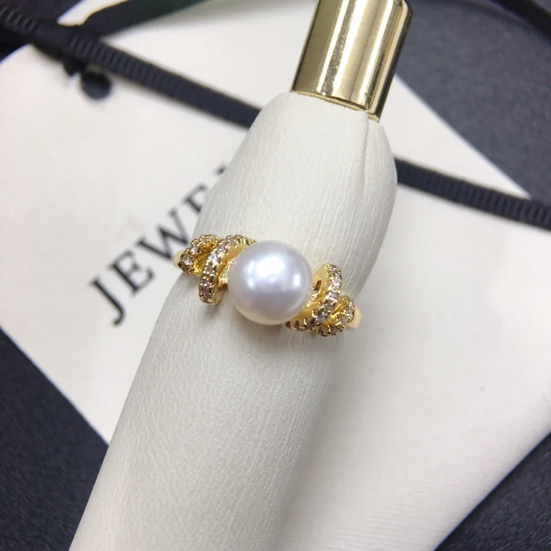Luminous Gold-Plated Wrap Freshwater Pearl CZ Ring
