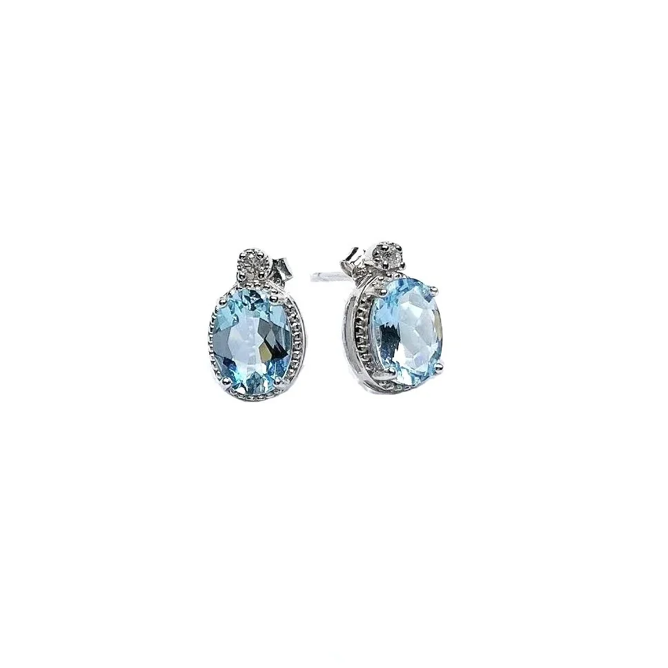 Luminous 925 Sterling Silver Oval Aquamarine Halo Stud Earrings
