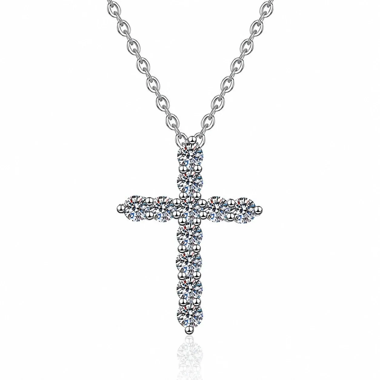 Radiant 925 Sterling Silver Prong-Set Cross Necklace