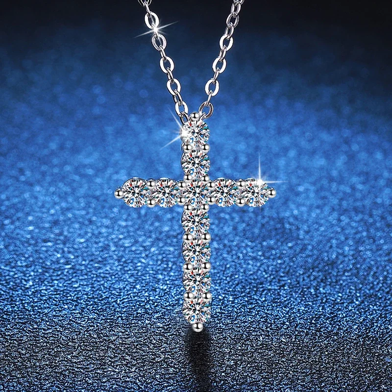 Radiant 925 Sterling Silver Prong-Set Cross Necklace