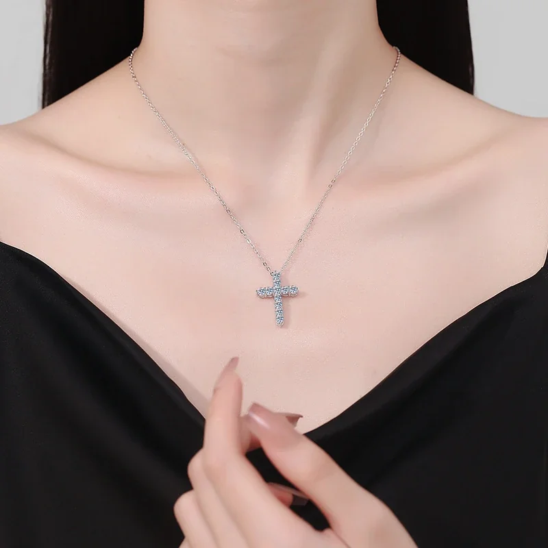 Radiant 925 Sterling Silver Prong-Set Cross Necklace
