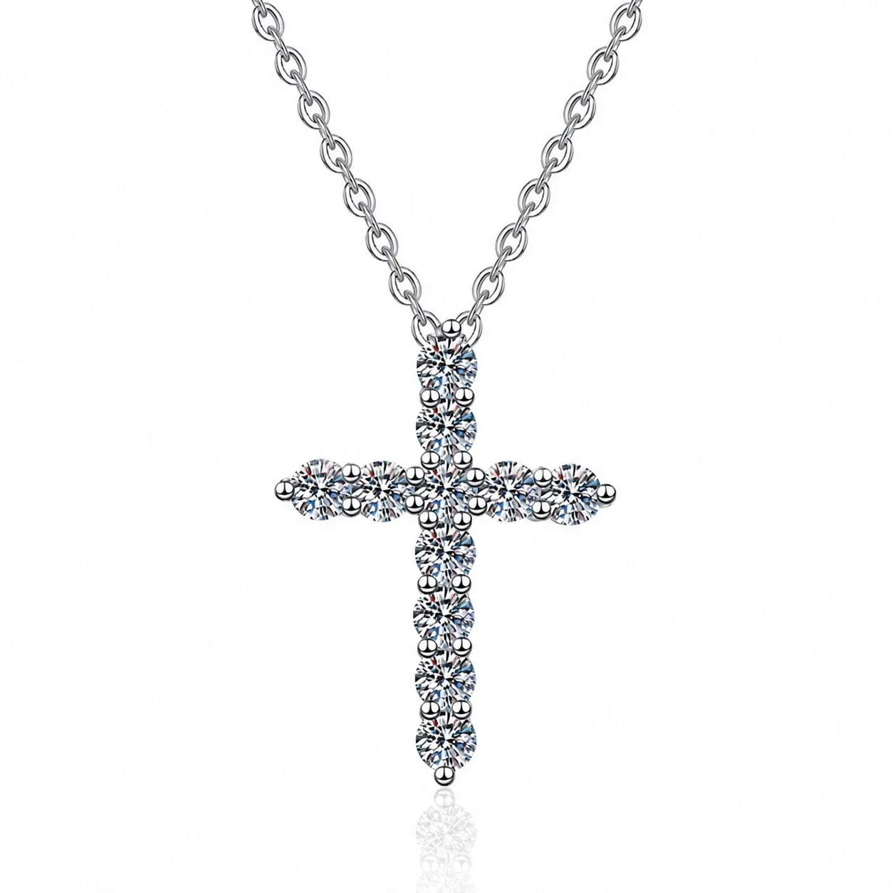 Radiant 925 Sterling Silver Prong-Set Cross Necklace - Small Moissanite . ct
