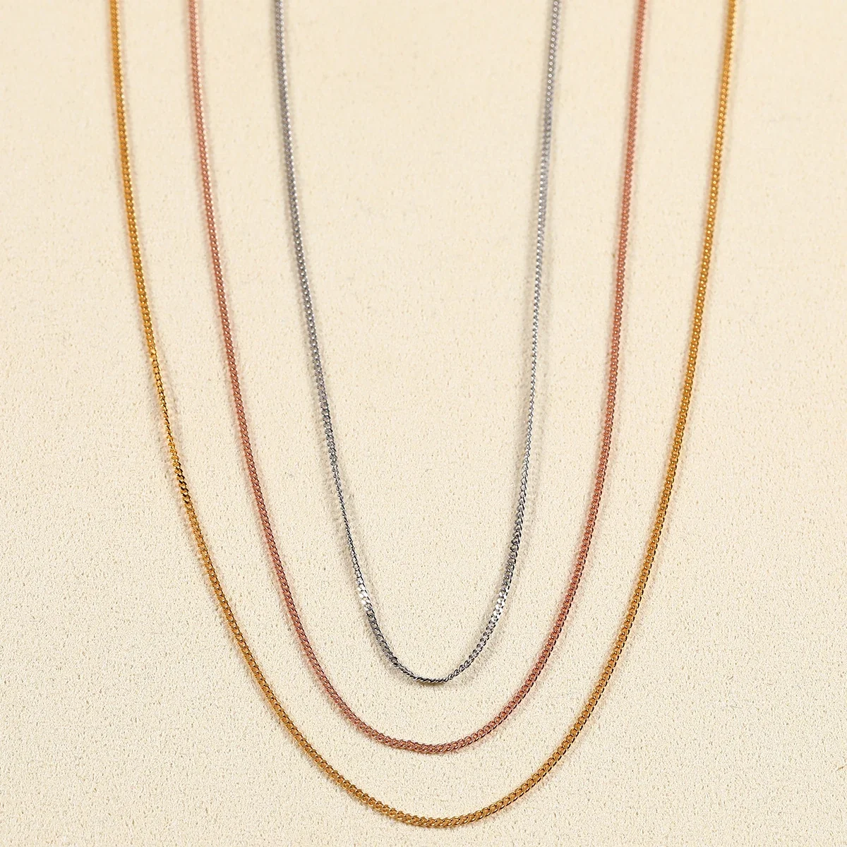 Faceted 925 Sterling Silver Slim Curb Spring-Clasp Chain Necklace