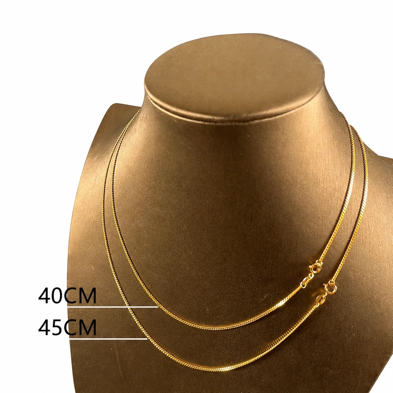 Faceted 925 Sterling Silver Slim Curb Spring-Clasp Chain Necklace - Gold 1.4 mm 40 cm
