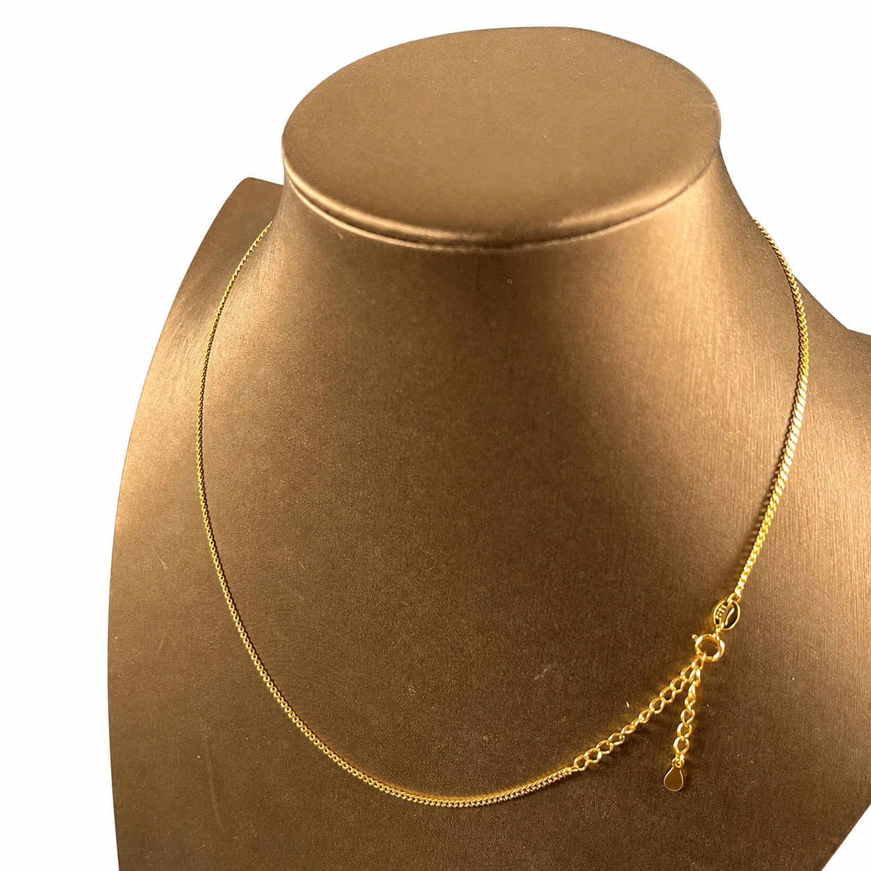 Faceted 925 Sterling Silver Slim Curb Spring-Clasp Chain Necklace - Gold 1.4 mm 40+5 cm