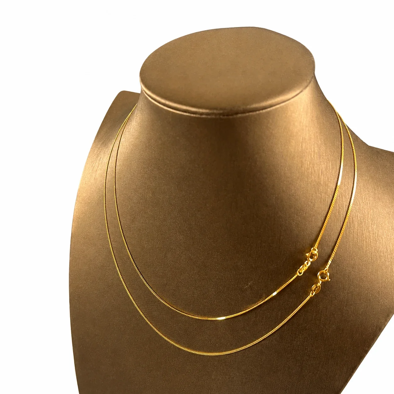 Faceted 925 Sterling Silver Slim Curb Spring-Clasp Chain Necklace - Gold 1.0 mm 40 cm